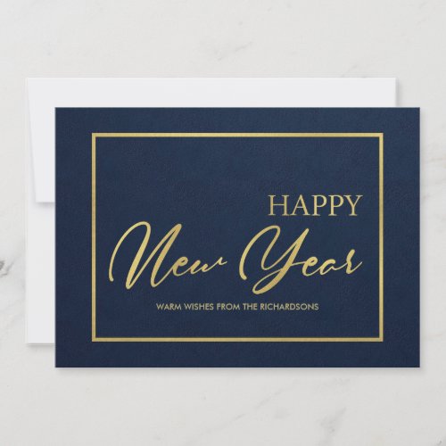NAVY FAUX GOLD MINIMAL CALLIGRAPHY NEW YEAR HOLIDAY CARD