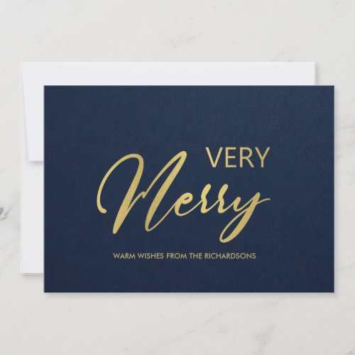 NAVY FAUX GOLD MINIMAL CALLIGRAPHY VERY MERRY HOLIDAY CARD