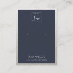 NAVY FAUX SILVER BORDER LOGO EARRING DISPLAY BUSINESS CARD
