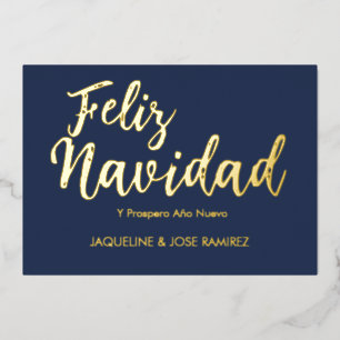 Navy Feliz Navidad Spanish Gold Foil Holiday Card