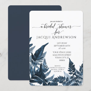 Navy Fern Foliage Forest Botanical Bridal Shower Invitation
