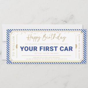 Navy First Car Birthday Gift Voucher Card
