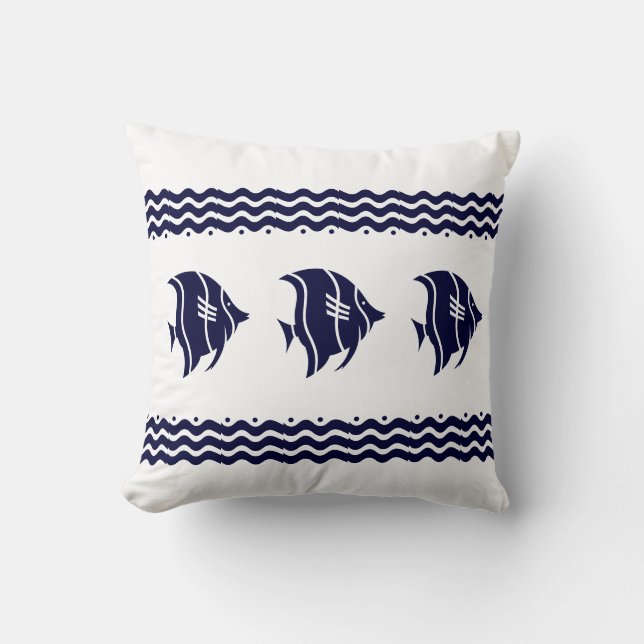 navy  fish  on  white  PILLOW coastal living (Front)