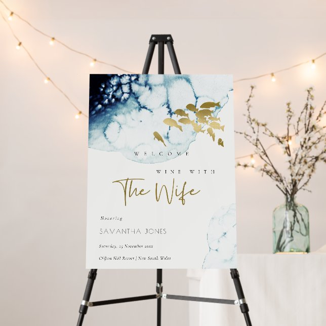 NAVY FISH WINE WITH WIFE BRIDAL SHOWER WELCOME FOAM BOARD (In Situ (Stand))