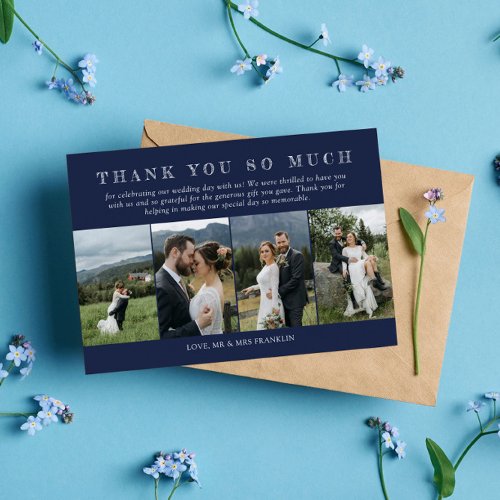 Navy Five Wedding Photos Sketched Font Thank You