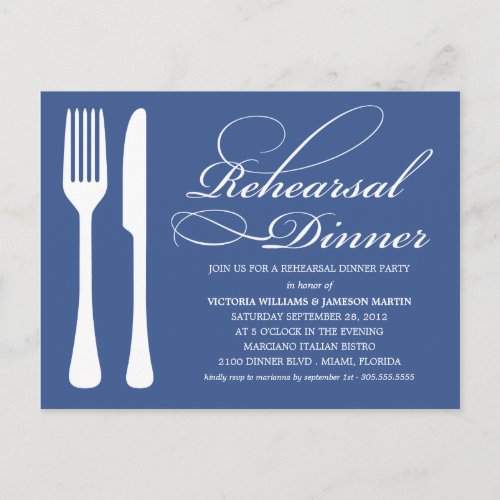 NAVY FLATWARE  REHEARSAL DINNER INVITE