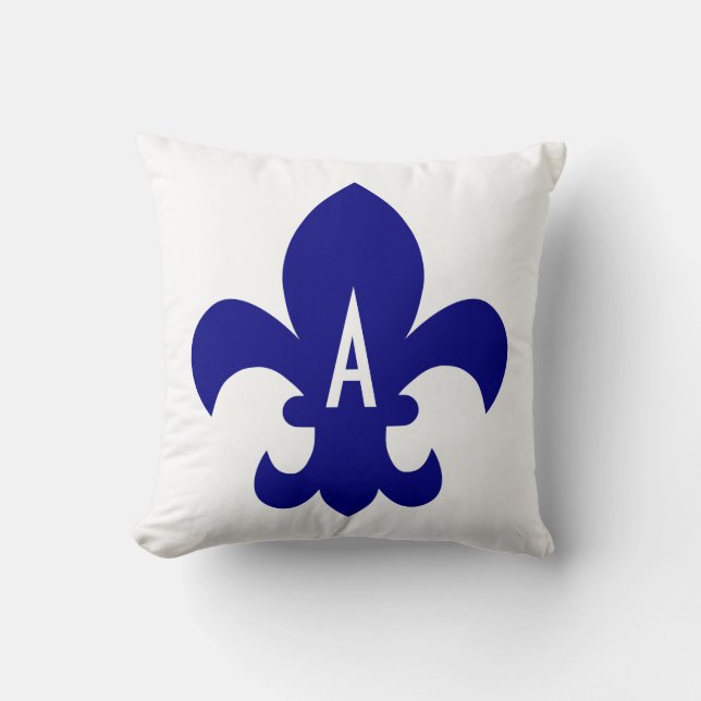 Navy Fleur de Lis Monogram Throw Pillow (Front)