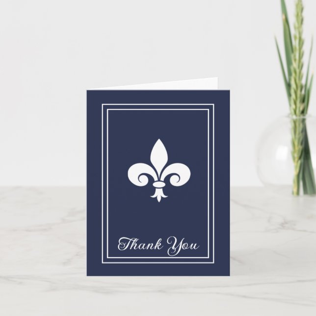 Navy Fleur de Lis Thank You Card (Front)