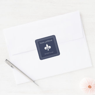 Navy Fleur de Lis Wedding Stickers
