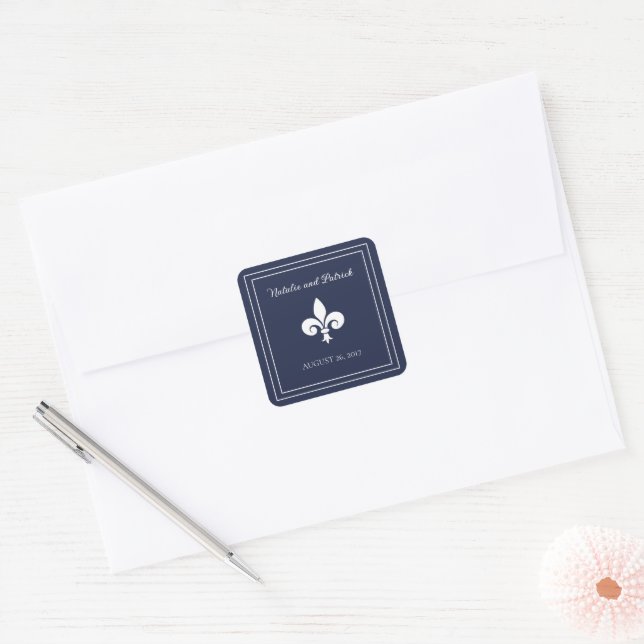 Navy Fleur de Lis Wedding Stickers (Envelope)