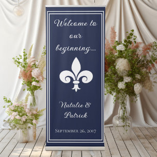 Navy Fleur de Lis Wedding Welcome Retractable Banner