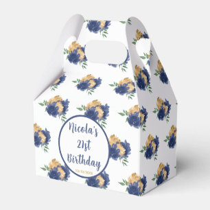 Navy Floral 21st Birthday Favor Boxes