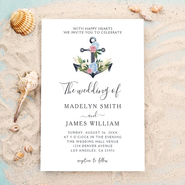 Navy Floral Anchor | Summer Wedding Invitation (Creator Uploaded)