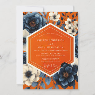 Navy Floral Autumn Bloom Wedding Invitation