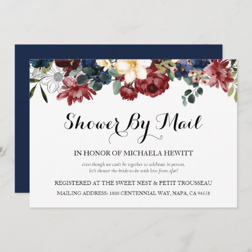 Navy Floral Baby or Bridal Shower By Mail  Invitation