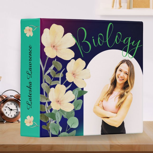 Navy Floral Biology Girls Photo Name Organizer 3 Ring Binder (Creator Uploaded)