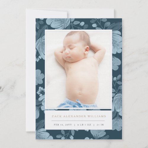 Navy Floral Birth Announcement