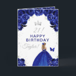 Navy Floral Blonde Hair Girl Happy Birthday Card<br><div class="desc">This elegant and glamorous birthday card can be personalized with a name or title such as daughter, granddaughter, niece, friend etc. The design features a beautiful princess with blonde hair in a navy blue ball gown. The text combines handwritten script and modern sans serif fonts for a classy and sophisticated...</div>
