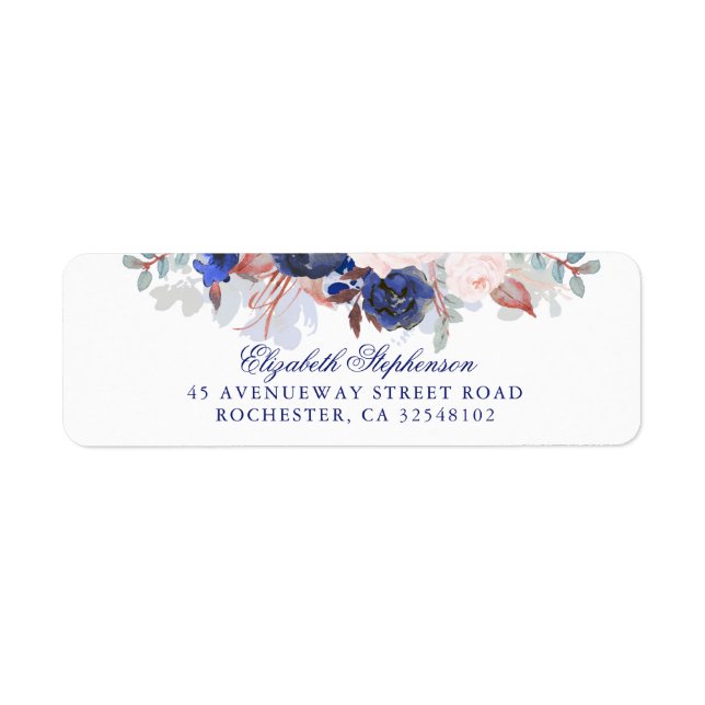 Navy Floral Boho Chic Wedding Label (Front)