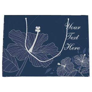 Navy Floral Botanical Paper Gift Bag With Text