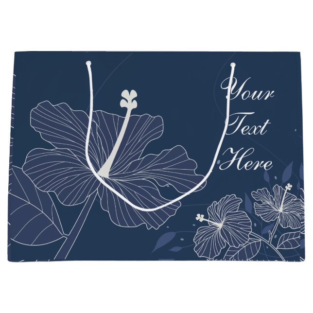 Navy Floral Botanical Paper Gift Bag With Text (Front)