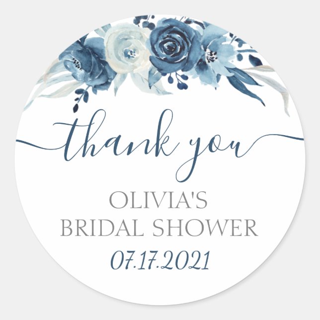 Navy Floral Bridal Shower Favor Stickers (Front)