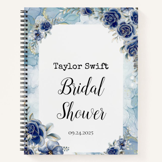 Navy Floral Bridal Shower Gift Tracker Notebook (Front)