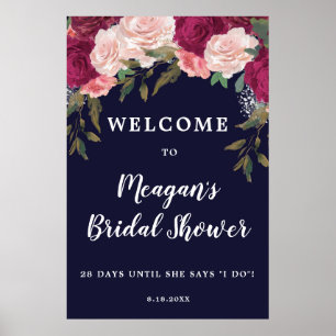 navy floral bridal shower welcome sign
