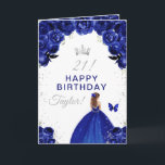 Navy Floral Brown Hair Girl Happy Birthday Card<br><div class="desc">This elegant and glamorous birthday card can be personalized with a name or title such as daughter, granddaughter, niece, friend etc. The design features a beautiful princess with brown hair in a navy blue ball gown. The text combines handwritten script and modern sans serif fonts for a classy and sophisticated...</div>