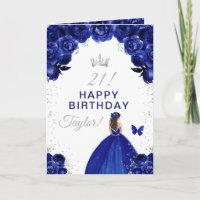 Navy Floral Brunette Hair Girl Happy Birthday