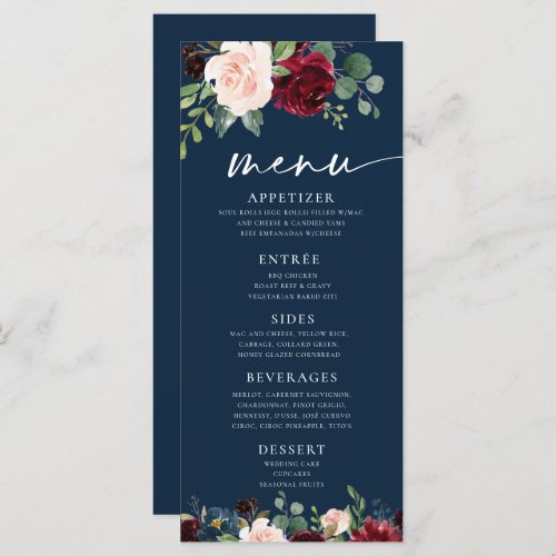 Navy Floral Burgundy and Blush Menu