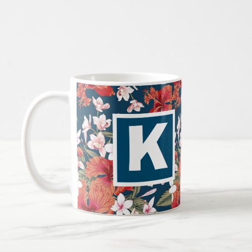 Navy Floral colorful Monogram Mug