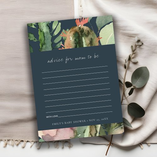 NAVY FLORAL DESERT CACTI FAUNA ADVICE BABY SHOWER ENCLOSURE CARD