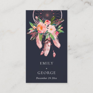 NAVY FLORAL DREAM CATCHER WEDDING GIFT REGISTRY BUSINESS CARD