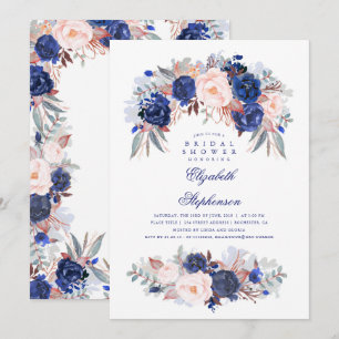 Navy Floral Elegant and Modern Bridal Shower Invitation