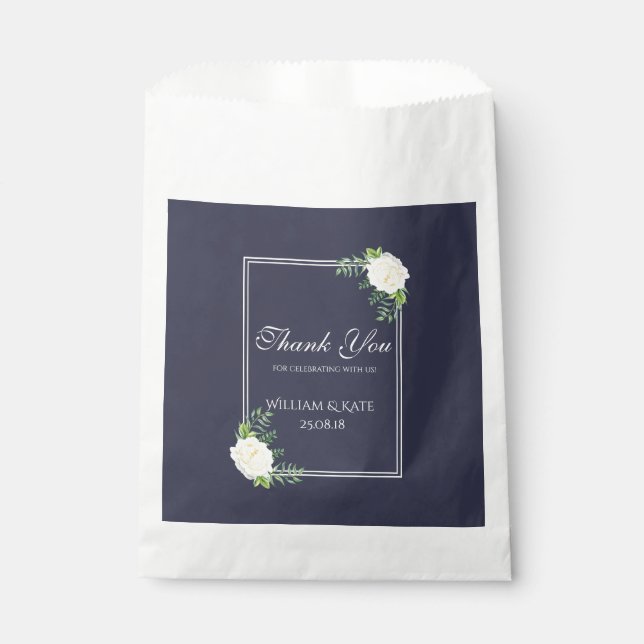 Navy Floral Elegant ivory rose Favor bags (Front)