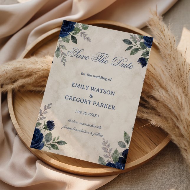 Navy Floral Elegant Save The Date (Creator Uploaded)