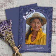 Navy Floral Elegant Whimsy Simple 75th Birthday