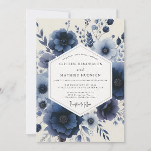 Navy Floral Enchantment Wedding Invitation