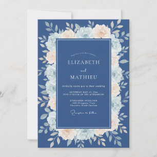 Navy Floral Flourish Romantic Wedding Invitation