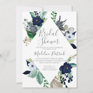 Navy Floral Frame Bridal Shower Invitation