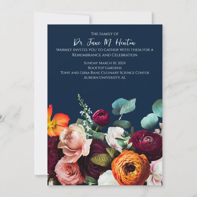 Navy Floral Funeral Memorial Announcement 011124F (Front)