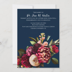 Navy Floral Funeral Memorial Announcement 011124H