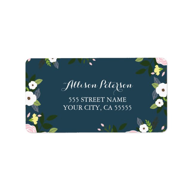 Navy Floral Garden Address Label (Front)
