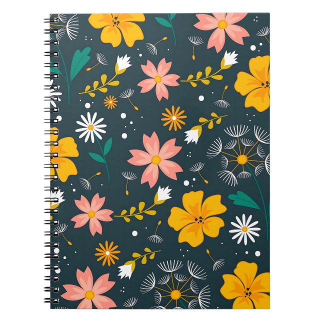 Navy Floral Garden Whimsical Spring Pattern Notebook (Front)