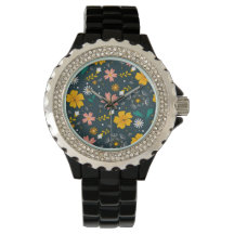 Navy Floral Garden Whimsical Spring Pattern