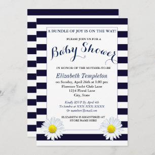 Navy Floral Gender Neutral Baby Shower Invites