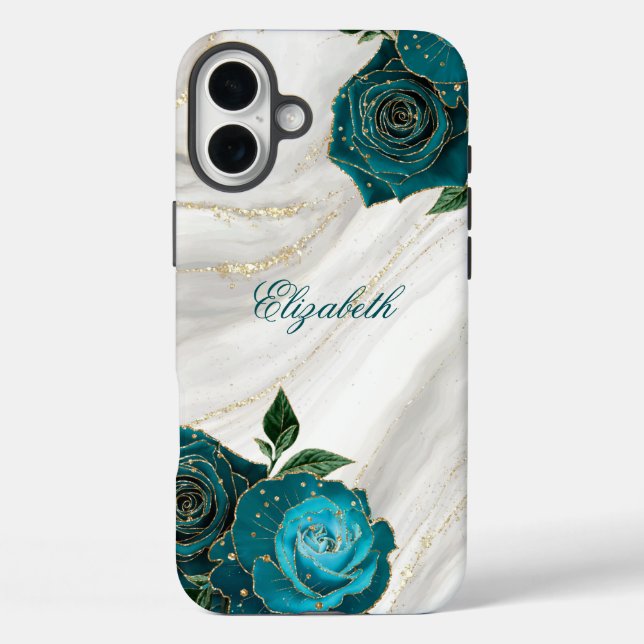 Navy Floral Gold Marble Case-Mate iPhone Case (Back)