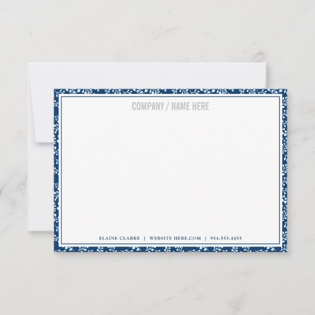 Navy Floral Greenery | Custom Correspondence Note Card (Front)