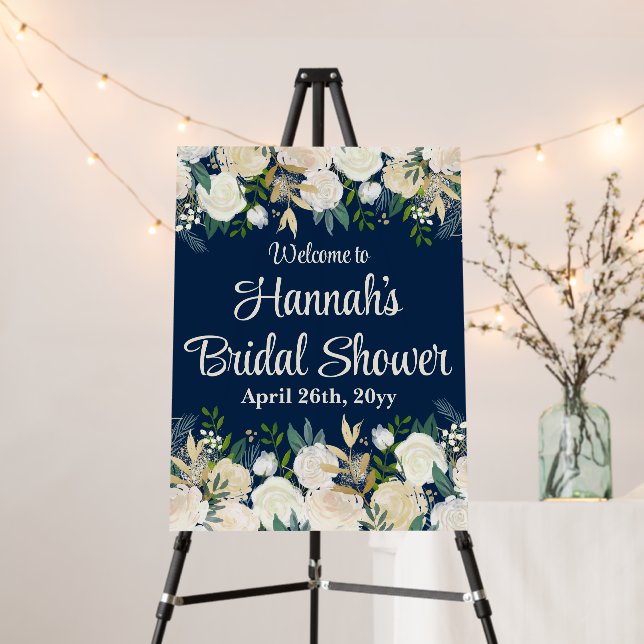 Navy Floral Greenery Rose Welcome to Bridal Shower Foam Board (In Situ (Stand))